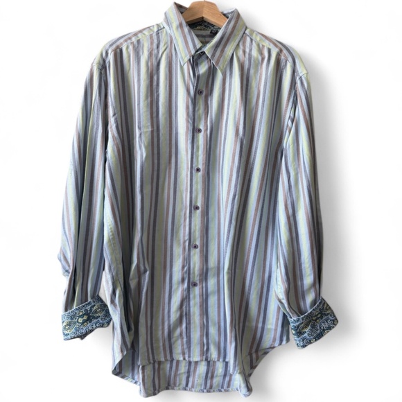 Robert Graham Men's Multicolor Striped Button-Down Shirt Size XL Flip Cuff - Picture 1 of 6
